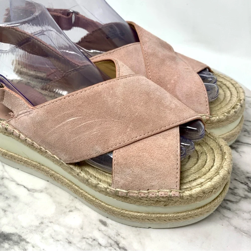 Marc Fisher Gandy Crossover Pink Suede Platform Espadrilles 8 Boho Coastal Chic